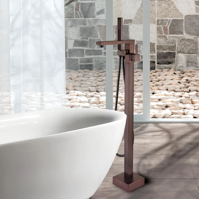 Alt view image 5 of 7 - Freestanding Bathtub Faucet with Hand Shower, Oil-Rubbed Bronze, Metal, Freestanding Tub Faucets