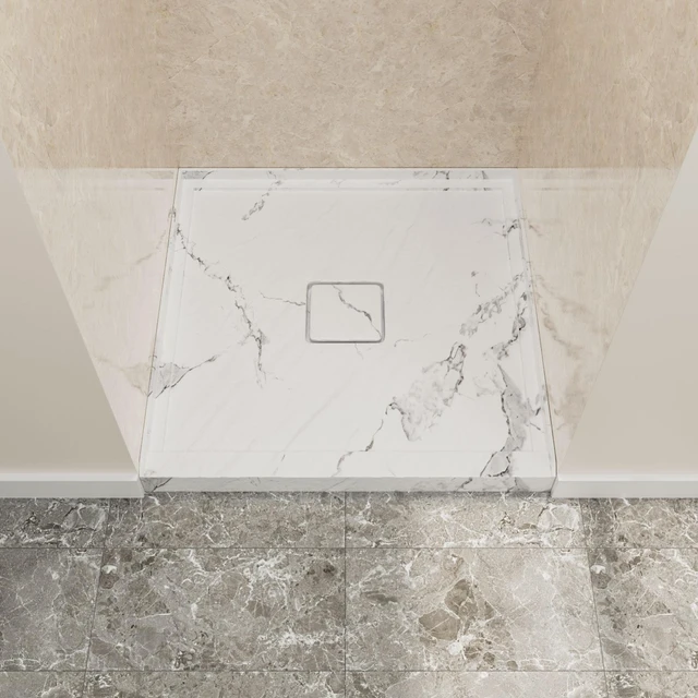 Main image of Inchx Inchin Shower Base, Resin and Fiberglass Center Drain Single Threshold Shower Pan Jazz Vein, White Charcoal