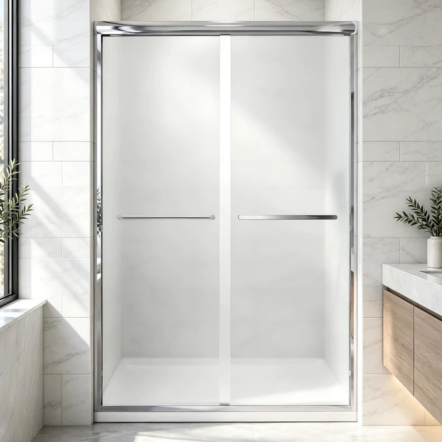 Main image of 44 to 48 Inch 72 Inch Framed Double Sliding Shower Door, 4 6 mm Frosted Tempered Glass with Nano Self Cleaning