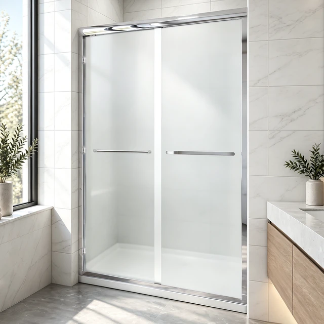 Alt view image 2 of 7 - 44 to 48 Inch 72 Inch Framed Double Sliding Shower Door, 4 6 mm Frosted Tempered Glass with Nano Self Cleaning