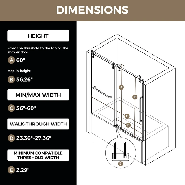 Alt view image 3 of 7 - 60 Inch 60 Inch Frameless Single Sliding Shower Door, Bathtub Door 4 6 mm Tempered Glass Explosion Proof Film