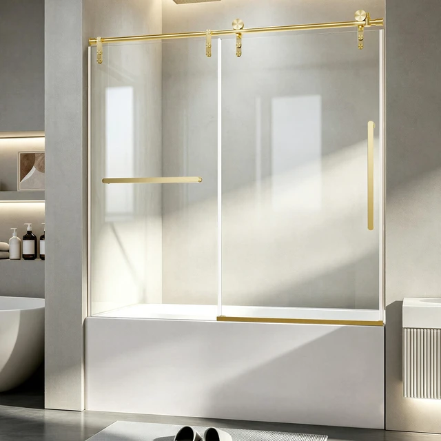 Alt view image 2 of 7 - 60 Inch 60 Inch Frameless Single Sliding Shower Door, Bathtub Door 4 6 mm Tempered Glass Explosion Proof Film