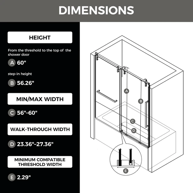 Alt view image 3 of 7 - 60 Inch 60 Inch Frameless Single Sliding Shower Door, Bathtub Door 4 6 mm Tempered Glass Explosion Proof Film