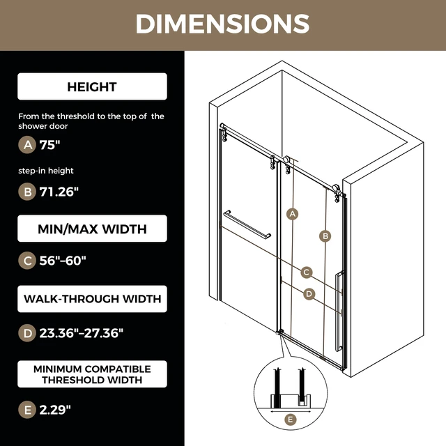 Alt view image 3 of 7 - 60 Inch 75 Inch Frameless Single Sliding Shower Door, 4 6 mm Tempered Glass Explosion Proof Film, Matte Black