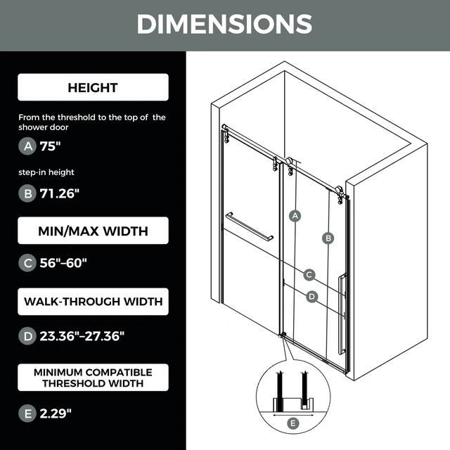 Alt view image 3 of 7 - 60 Inch 75 Inch Frameless Single Sliding Shower Door, 4 6 mm Tempered Glass Explosion Proof Film, Brushed Nickel