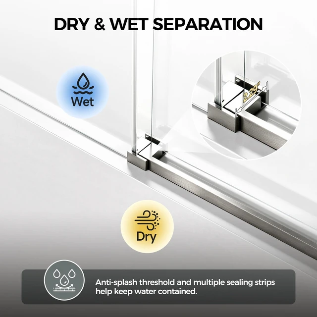 Alt view image 6 of 7 - 60 Inch 75 Inch Frameless Single Sliding Shower Door, 4 6 mm Tempered Glass Explosion Proof Film, Brushed Nickel