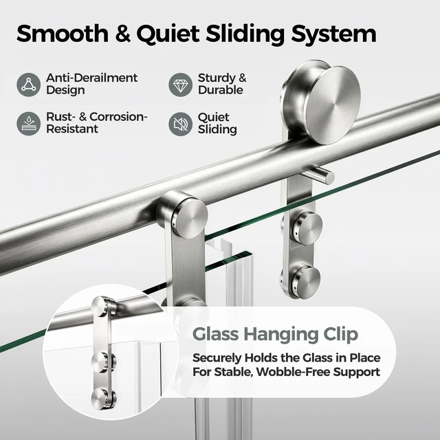 Alt view image 7 of 7 - 60 Inch 75 Inch Frameless Single Sliding Shower Door, 4 6 mm Tempered Glass Explosion Proof Film, Brushed Nickel