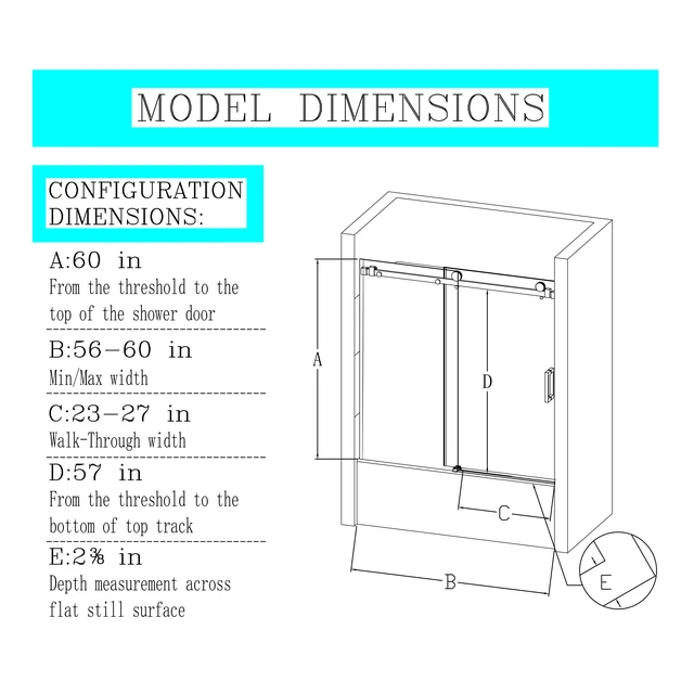 Alt view image 2 of 2 - 56 to 60 Inch 60 Inch Frameless Single Sliding Shower Doors, Sliding Shower Door 16 8 mm SGCC Tempered Glass Brushed