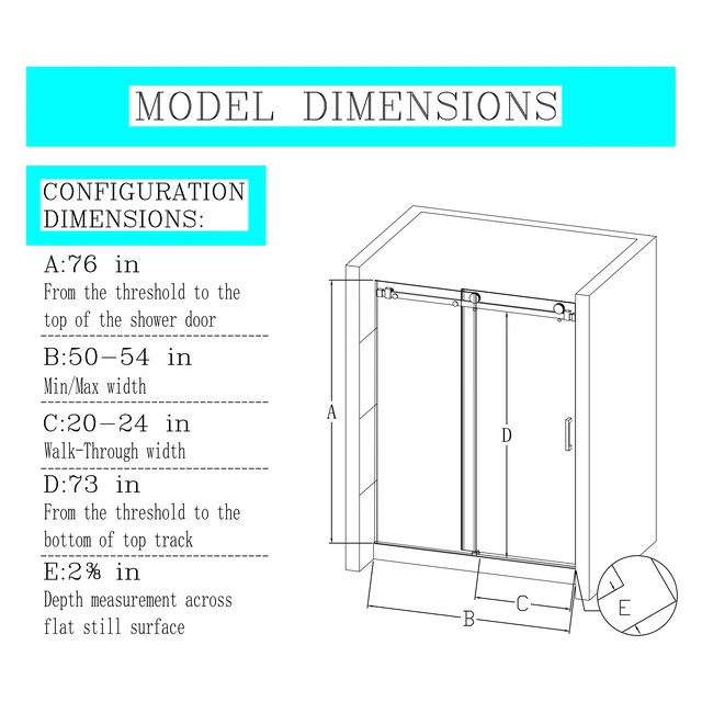 Alt view image 6 of 6 - 50 to 54 Inch 76 Inch Frameless Single Sliding Shower Doors, Sliding Shower Door 16 8 mm SGCC Tempered Glass