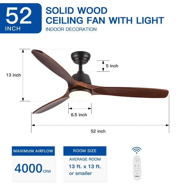 Alt view image 3 of 7 - 52 Inch LED Ceiling Fan with Remote Control, Brown, Wood, Fans