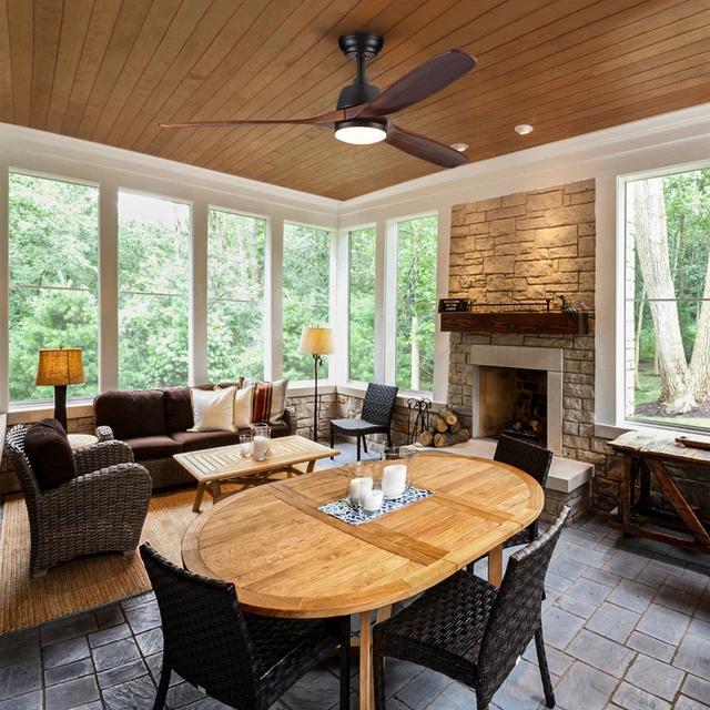 Alt view image 2 of 7 - 52 Inch LED Ceiling Fan with Remote Control, Brown, Wood, Fans