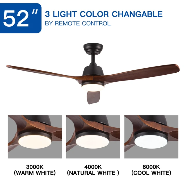 Alt view image 7 of 7 - 52 Inch LED Ceiling Fan with Remote Control, Brown, Wood, Fans