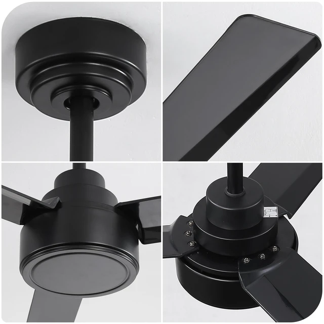 Alt view image 2 of 7 - Same 52 Inch Ceiling Fan Without, ABS Blades with Remote Control Speed Reversible Motor for Living Kitchen, Black, ABS