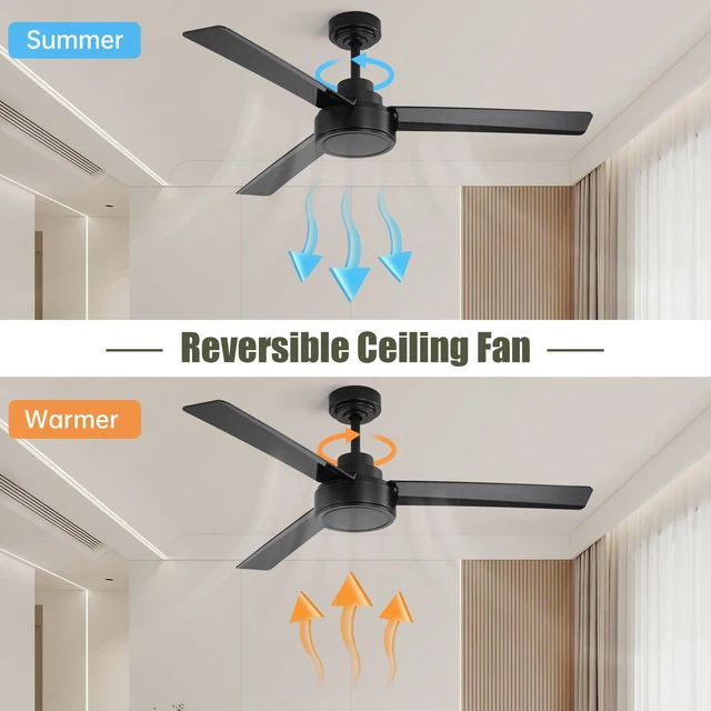 Alt view image 5 of 7 - Same 52 Inch Ceiling Fan Without, ABS Blades with Remote Control Speed Reversible Motor for Living Kitchen, Black, ABS
