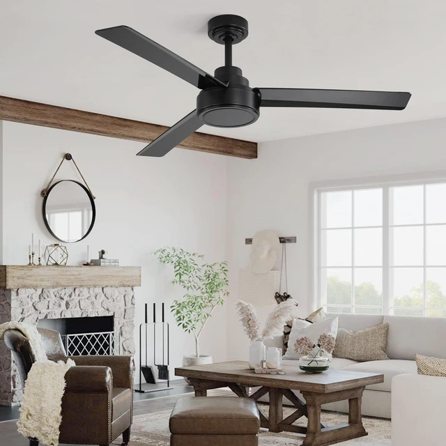 Alt view image 4 of 7 - Same 52 Inch Ceiling Fan Without, ABS Blades with Remote Control Speed Reversible Motor for Living Kitchen, Black, ABS
