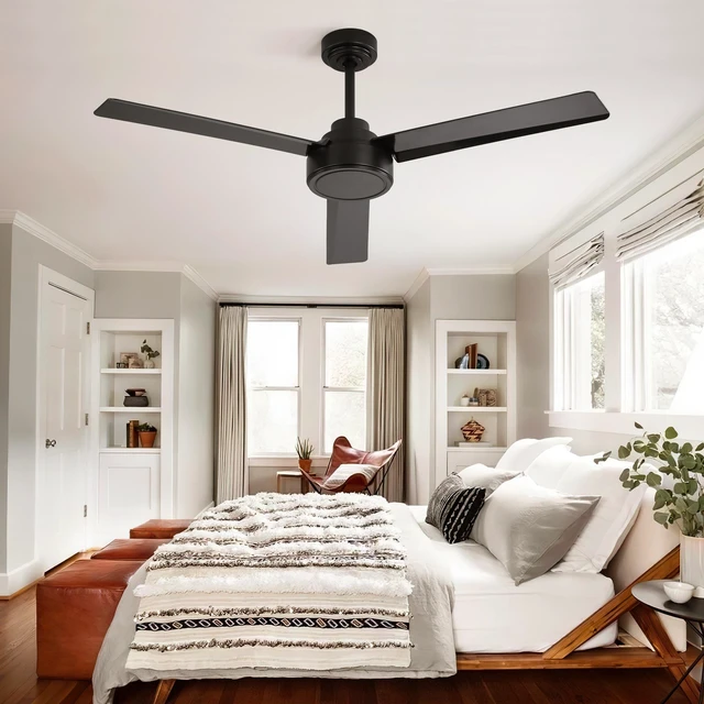 Alt view image 6 of 7 - Same 52 Inch Ceiling Fan Without, ABS Blades with Remote Control Speed Reversible Motor for Living Kitchen, Black, ABS