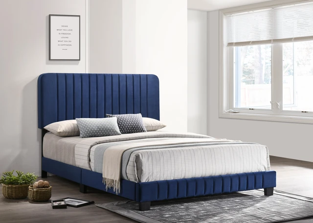 Main image of Full Bed for Any, Navy Blue, Velvet, Beds Frames Bases