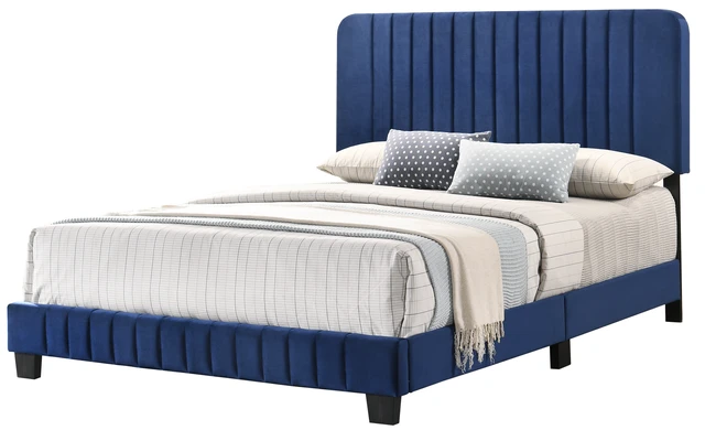 Alt view image 2 of 6 - Full Bed for Any, Navy Blue, Velvet, Beds Frames Bases