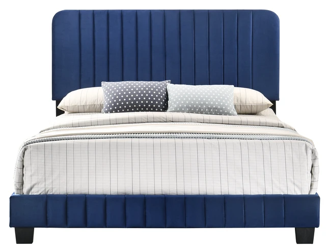 Alt view image 4 of 6 - Full Bed for Any, Navy Blue, Velvet, Beds Frames Bases