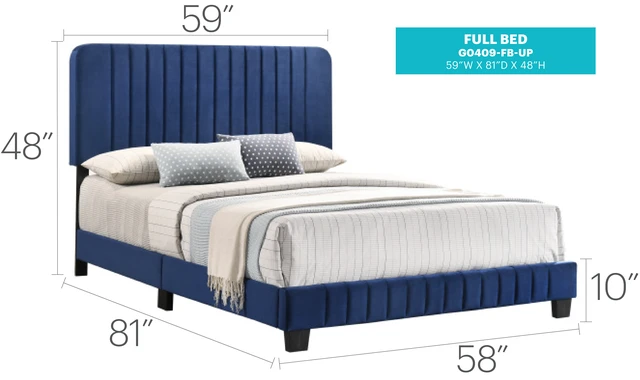 Alt view image 5 of 6 - Full Bed for Any, Navy Blue, Velvet, Beds Frames Bases