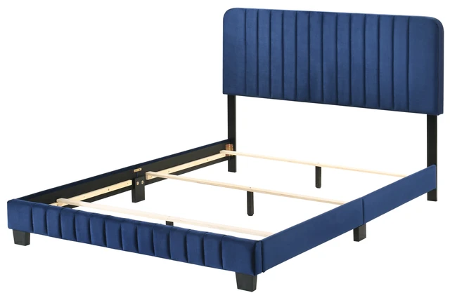 Alt view image 3 of 6 - Full Bed for Any, Navy Blue, Velvet, Beds Frames Bases