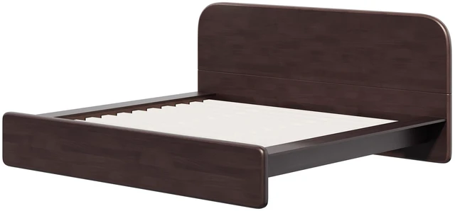 Main image of King Size Platform Bed Frame, Solid Rubberwood and MDF Construction with Rounded Headboard Box Spring Needed, Walnut