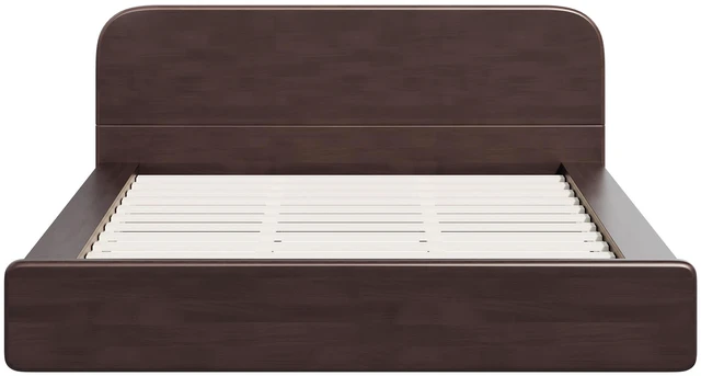 Alt view image 2 of 5 - King Size Platform Bed Frame, Solid Rubberwood and MDF Construction with Rounded Headboard Box Spring Needed, Walnut