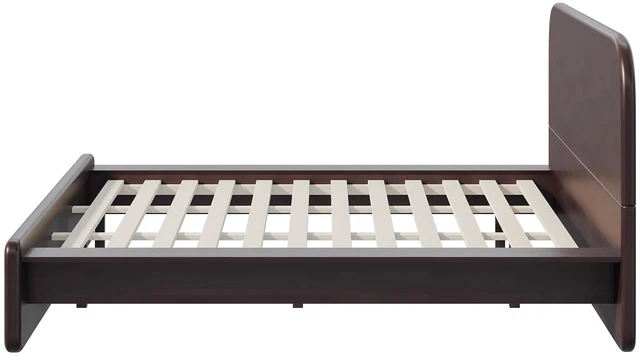 Alt view image 3 of 5 - King Size Platform Bed Frame, Solid Rubberwood and MDF Construction with Rounded Headboard Box Spring Needed, Walnut
