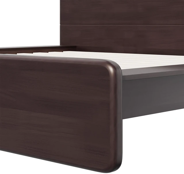 Alt view image 5 of 5 - King Size Platform Bed Frame, Solid Rubberwood and MDF Construction with Rounded Headboard Box Spring Needed, Walnut
