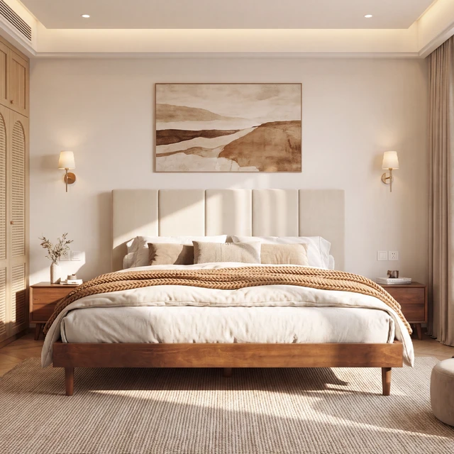 Alt view image 3 of 6 - King Size Upholstered Platform Bed Frame, Wood Base with Chenille Vertical Headboard Solid and Manufactured Capacity