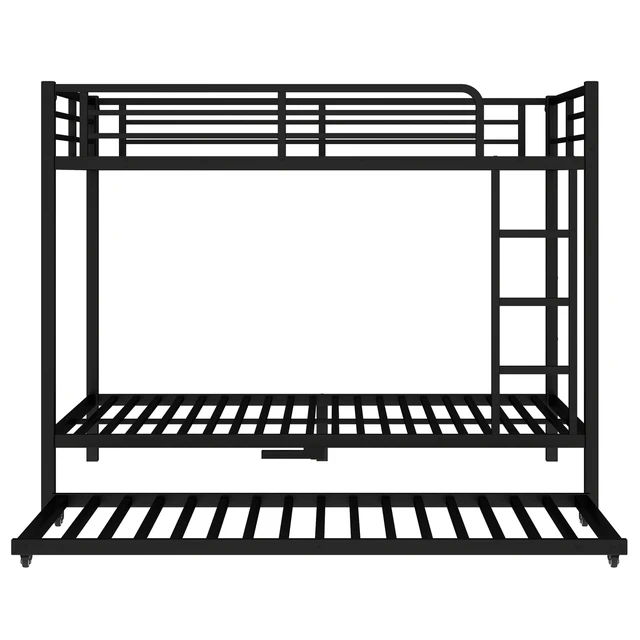 Alt view image 5 of 7 - Full Over Full Metal Bunk Bed with Twin Size Trundle, Black, Beds Frames Bases