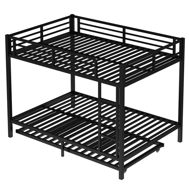 Alt view image 6 of 7 - Full Over Full Metal Bunk Bed with Twin Size Trundle, Black, Beds Frames Bases