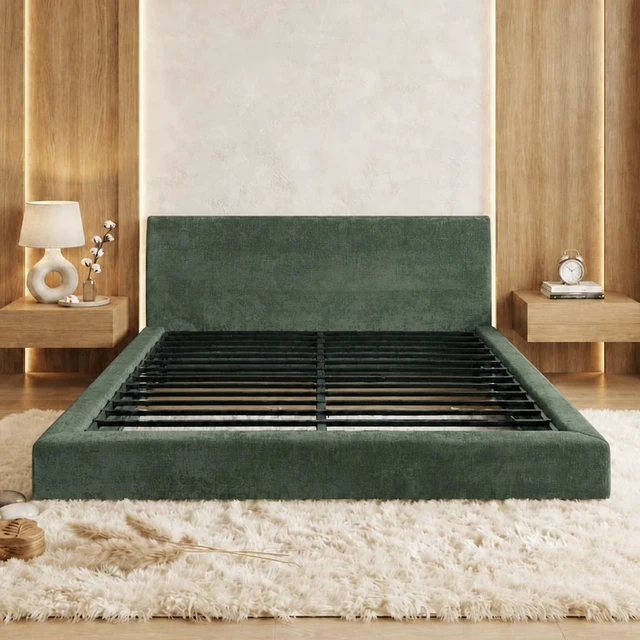 Alt view image 2 of 7 - King Size Compression Bed, Wraparound Design with Vacuum Sealed Foam Iron Frame Assembly Required, Green, Cotton Linen