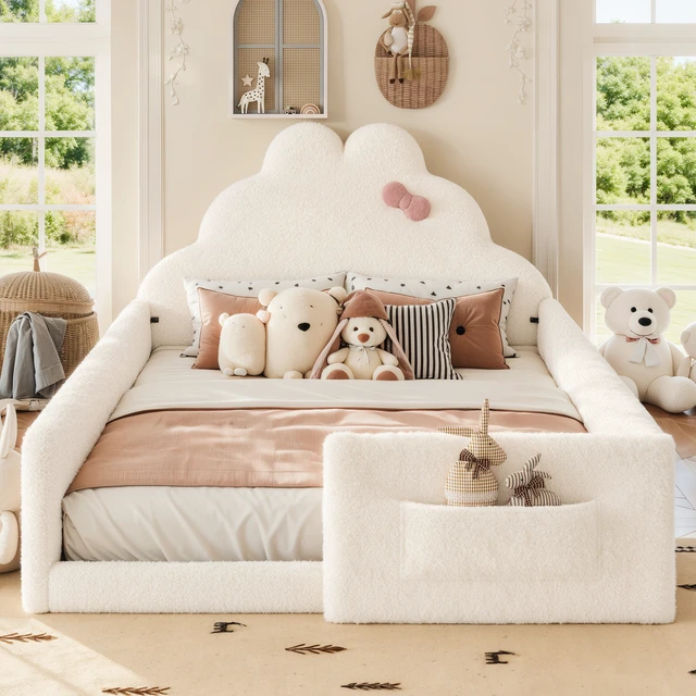 Alt view image 3 of 7 - Full Size Upholstered Floor Bed, Low 001e Ground Floor Bed Soft Padded Upholstered Kids Safe Children Frame