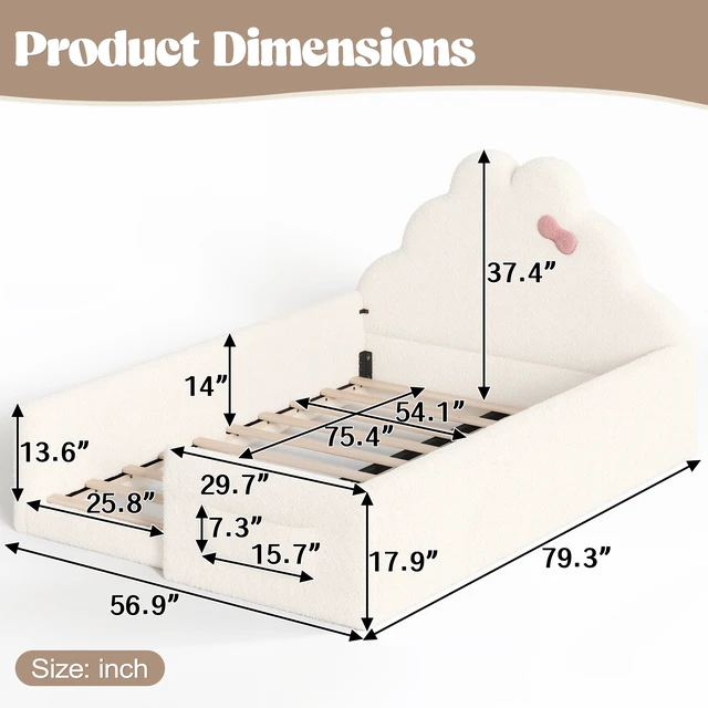 Alt view image 4 of 7 - Full Size Upholstered Floor Bed, Low 001e Ground Floor Bed Soft Padded Upholstered Kids Safe Children Frame