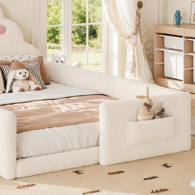 Alt view image 6 of 7 - Full Size Upholstered Floor Bed, Low 001e Ground Floor Bed Soft Padded Upholstered Kids Safe Children Frame