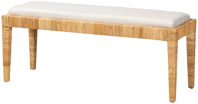 Main image of Bohemian Rattan and Bench, Brown White, Wood, Benches Stools