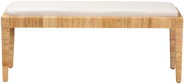 Alt view image 2 of 6 - Bohemian Rattan and Bench, Brown White, Wood, Benches Stools