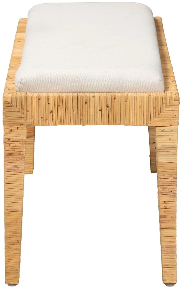 Alt view image 3 of 6 - Bohemian Rattan and Bench, Brown White, Wood, Benches Stools