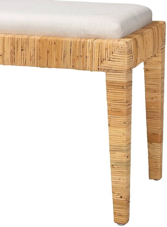 Alt view image 4 of 6 - Bohemian Rattan and Bench, Brown White, Wood, Benches Stools
