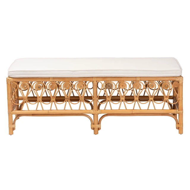 Alt view image 2 of 6 - Bohemian Rattan Bench, White, Benches Stools