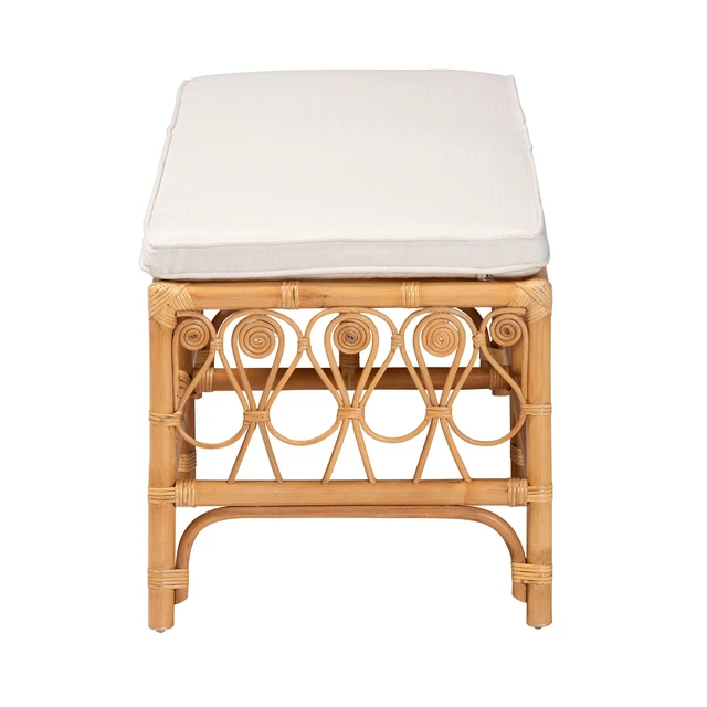 Alt view image 3 of 6 - Bohemian Rattan Bench, White, Benches Stools