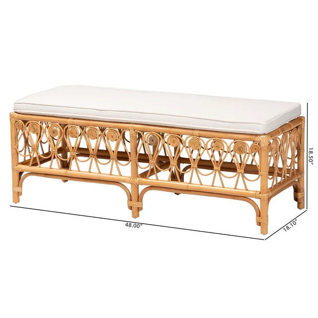 Alt view image 6 of 6 - Bohemian Rattan Bench, White, Benches Stools