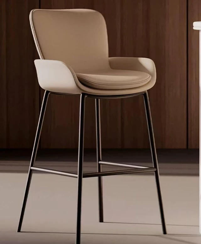 Main image of Upholstered Bar Stool with Armrests Leather Counter Chair Metal Frame Kitchen Island Bar Chair 1 Piece, Taupe, PU