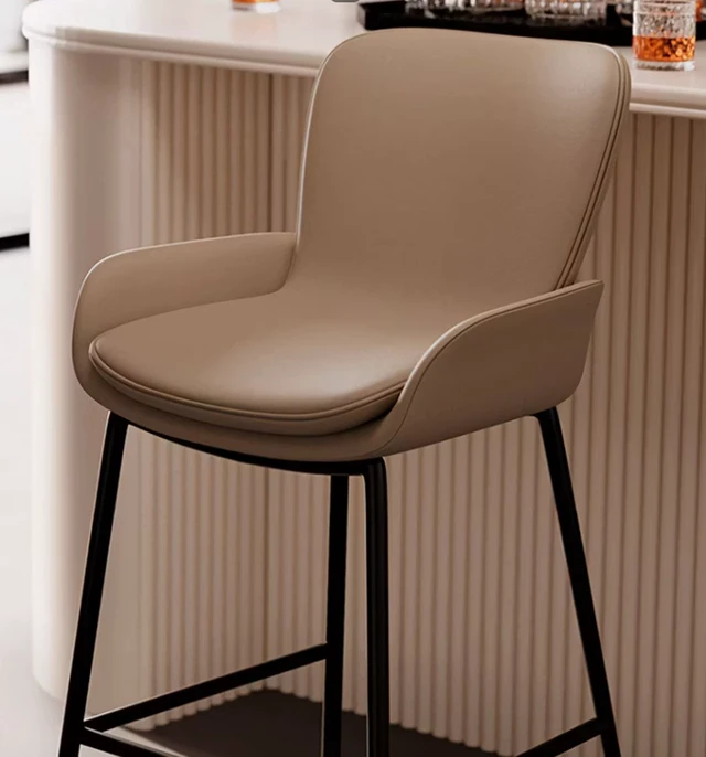 Alt view image 2 of 7 - Upholstered Bar Stool with Armrests Leather Counter Chair Metal Frame Kitchen Island Bar Chair 1 Piece, Taupe, PU