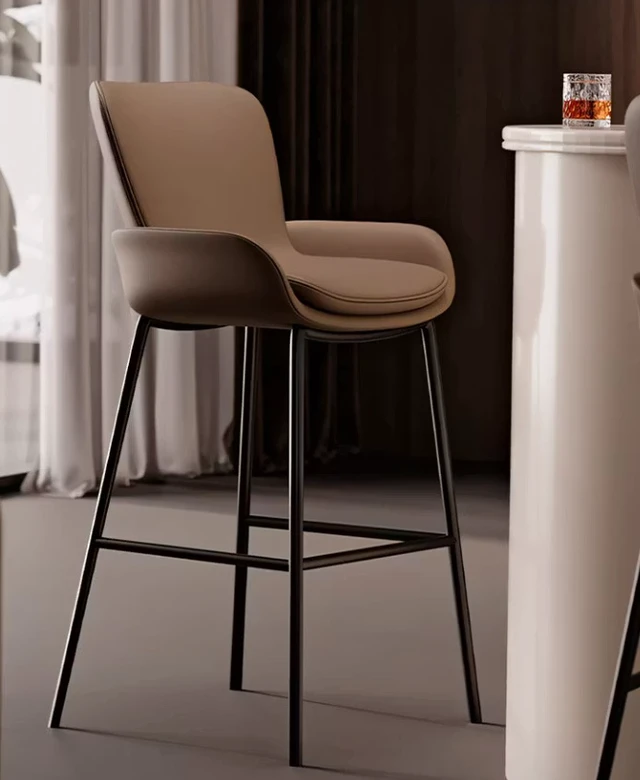 Alt view image 3 of 7 - Upholstered Bar Stool with Armrests Leather Counter Chair Metal Frame Kitchen Island Bar Chair 1 Piece, Taupe, PU