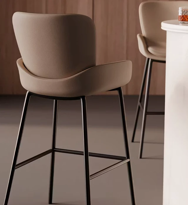 Alt view image 6 of 7 - Upholstered Bar Stool with Armrests Leather Counter Chair Metal Frame Kitchen Island Bar Chair 1 Piece, Taupe, PU