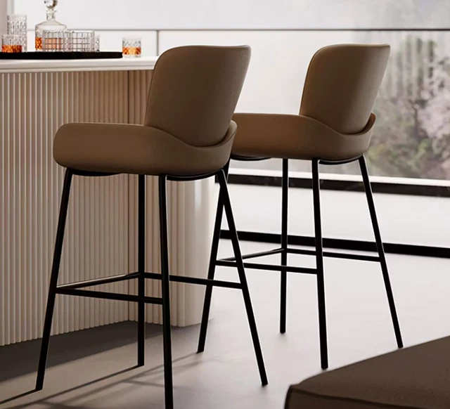 Alt view image 5 of 7 - Upholstered Bar Stool with Armrests Leather Counter Chair Metal Frame Kitchen Island Bar Chair 1 Piece, Taupe, PU