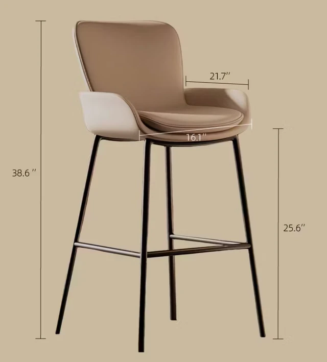 Alt view image 7 of 7 - Upholstered Bar Stool with Armrests Leather Counter Chair Metal Frame Kitchen Island Bar Chair 1 Piece, Taupe, PU