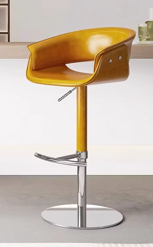 Alt view image 4 of 5 - Adjustable Swivel Bar Stool Leather Seat Gas Lift Height Adjustable Counter Bar Chair 1 Piece, Yellow, Faux Leather
